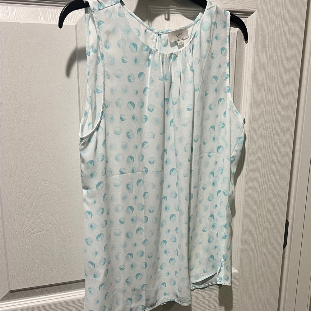 LOFT Sleeveless Blouse with Blue Polka Dots